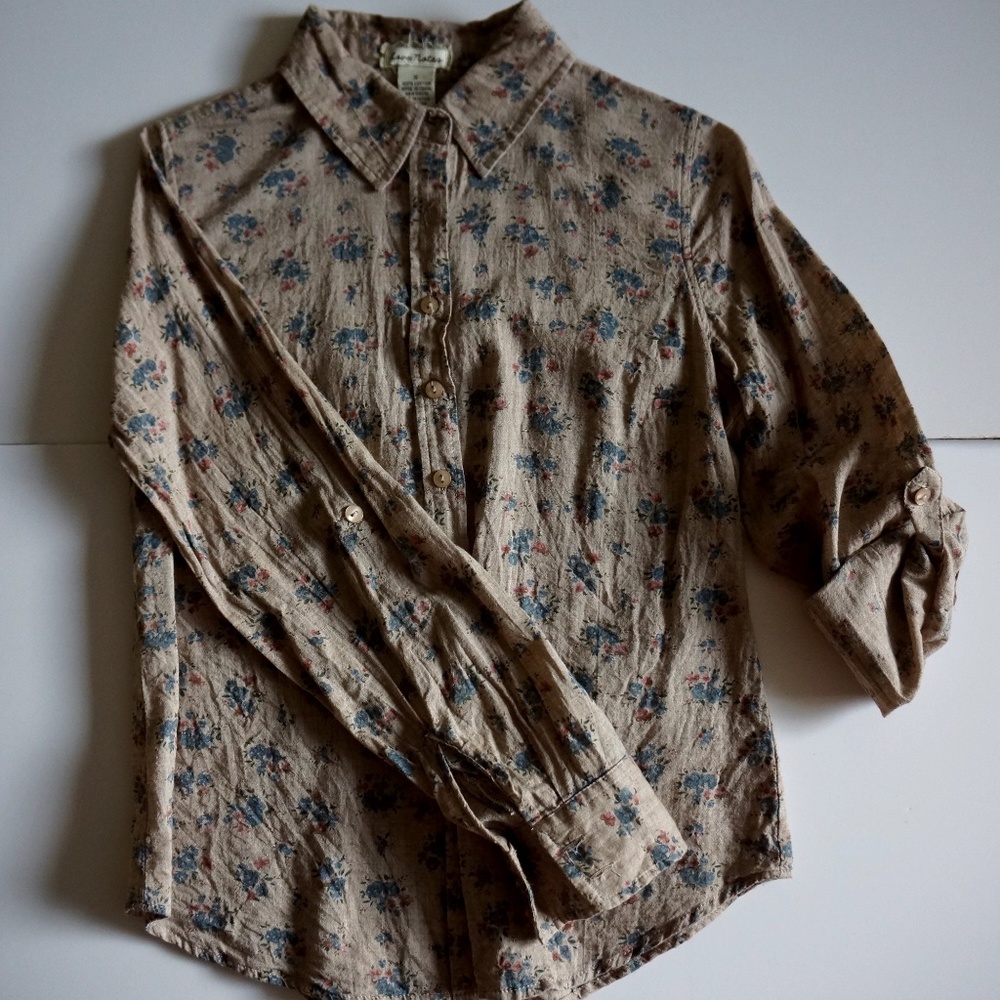 100% cotton vintage flora print button down shirt
